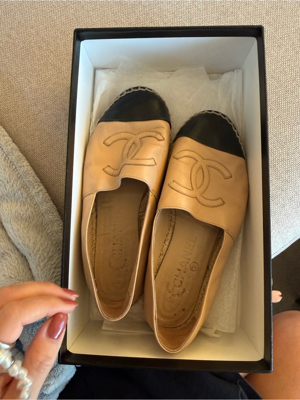 Chanel Espadrilles Lambskin beige and black
